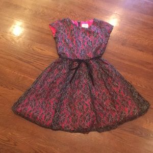 Pink and black flower laced special occasion dress
